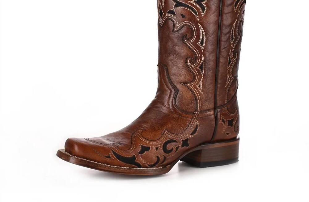 NEW CIRCLE G women's side embroidery boots in brown/ black